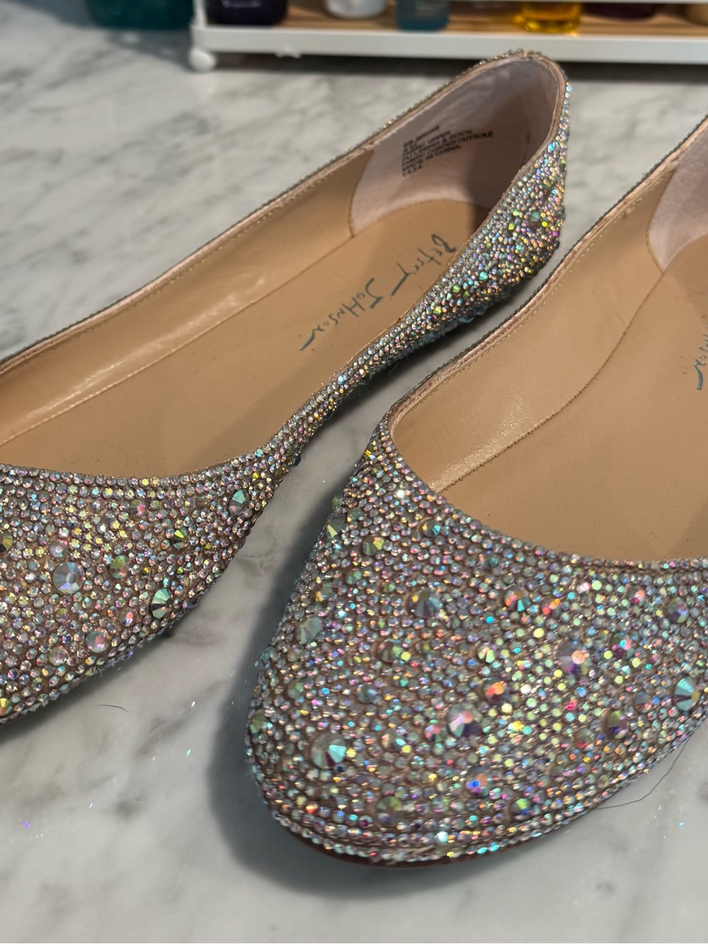 Betsey Johnson Iridescent Crystal-Embellished Ballet Flats - Champagne Multi